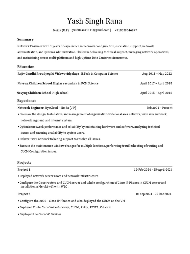 CV Yash Singhb Rana PDF | PDF | Computer Network | Information Technology