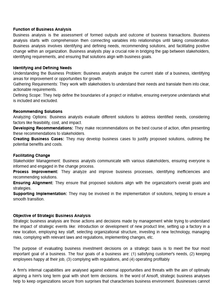 Business Analysis: Functions & Strategies | PDF | Business Analysis ...
