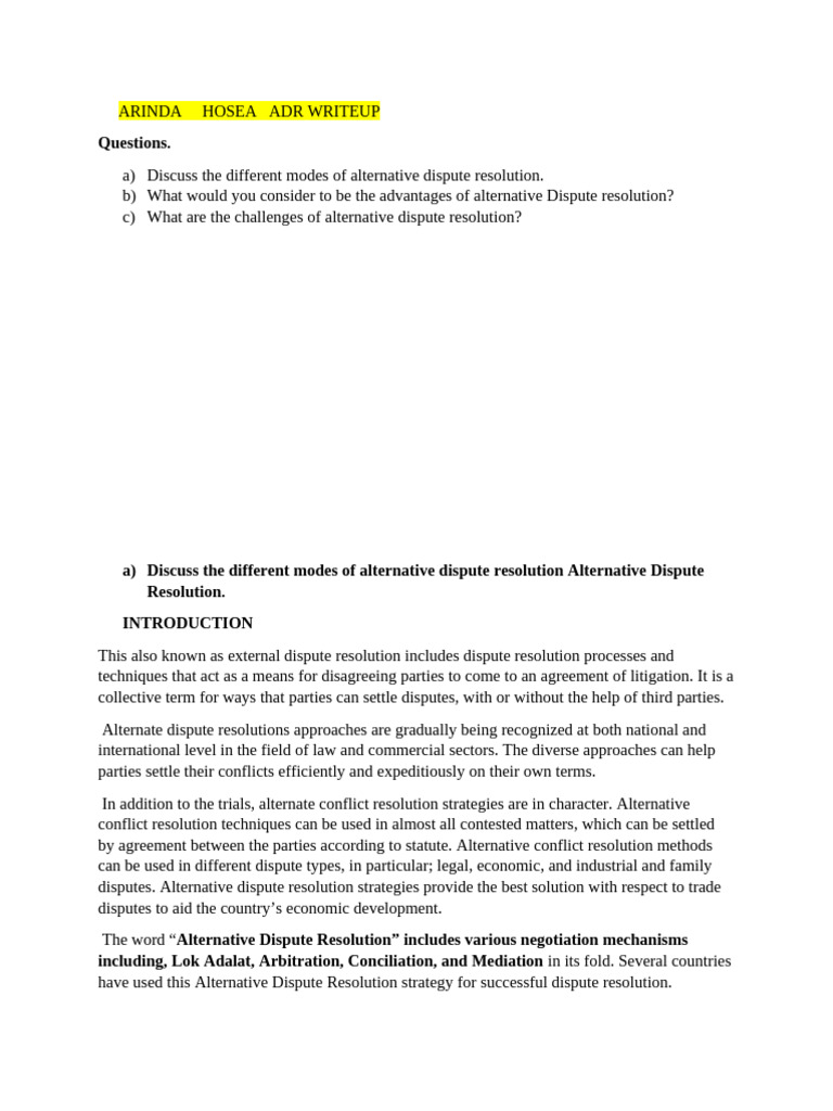 Overview of Alternative Dispute Resolution | PDF | Alternative Dispute ...