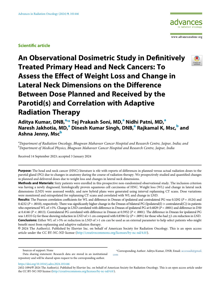 Dosimetric Impact of Weight Loss in HNC | PDF | Radiation Therapy ...