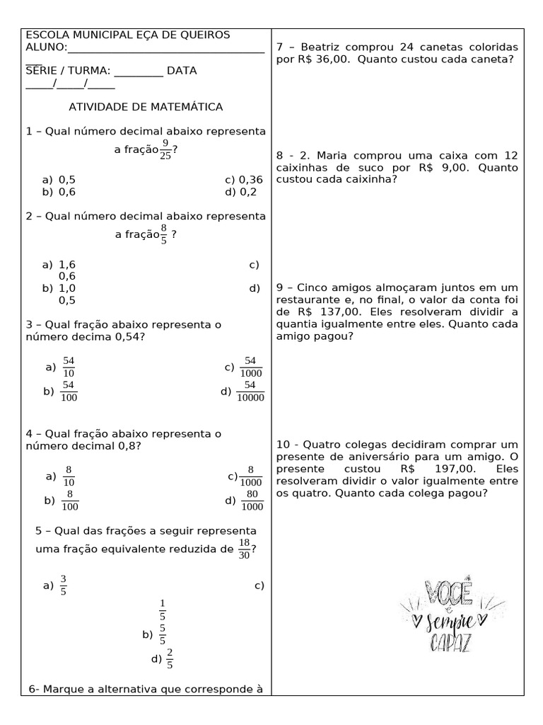 Matemática 7 Ano Pdf Decimal Aritmética
