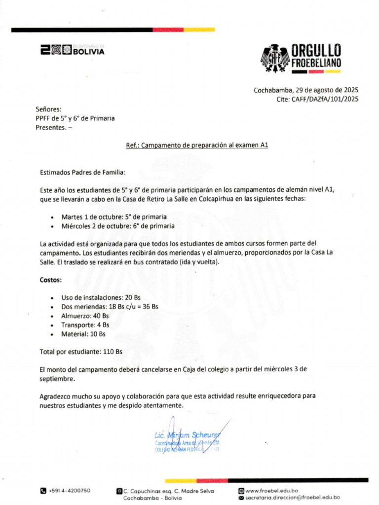 Carta PPFF Campamento A1 | PDF