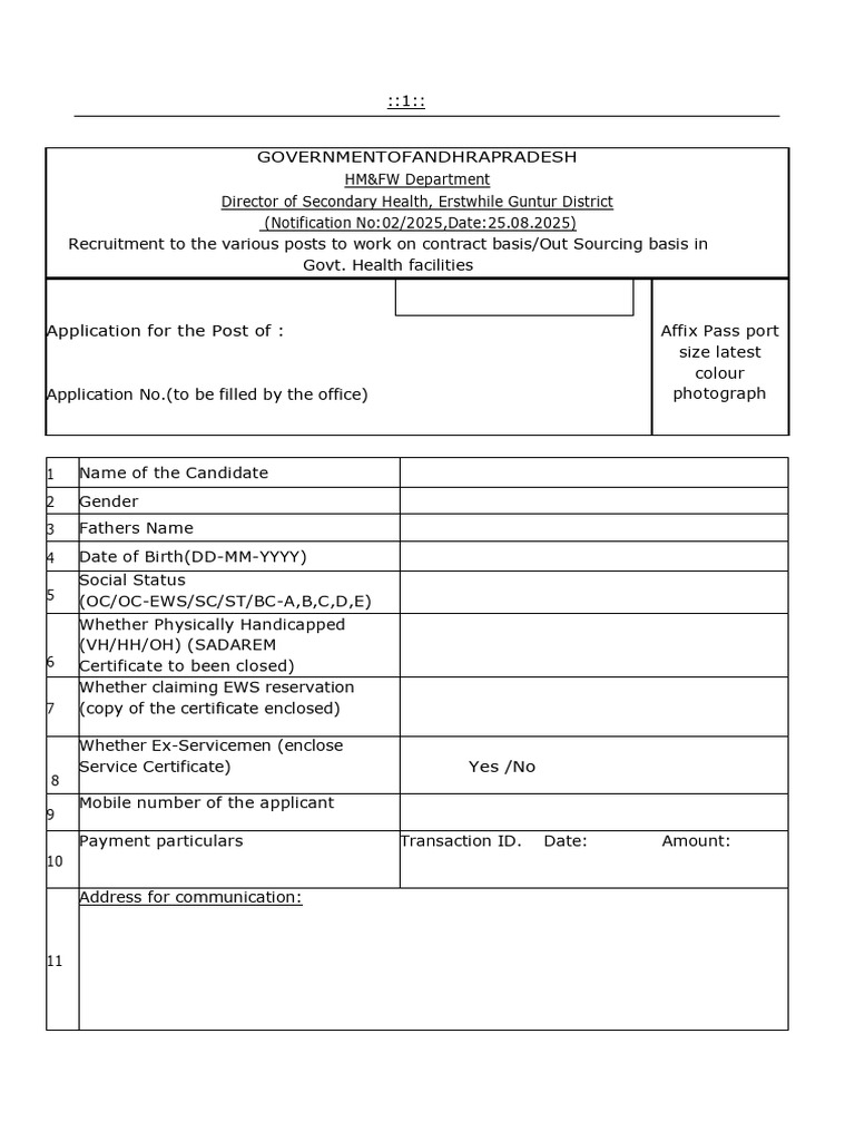 Andhra Pradesh Health Recruitment Form | PDF