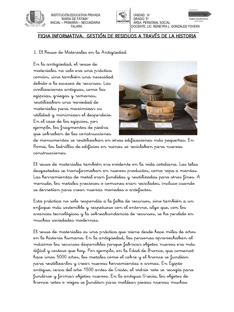 Historia del Reuso y Reciclaje de Residuos | PDF | Residuos | Reciclaje