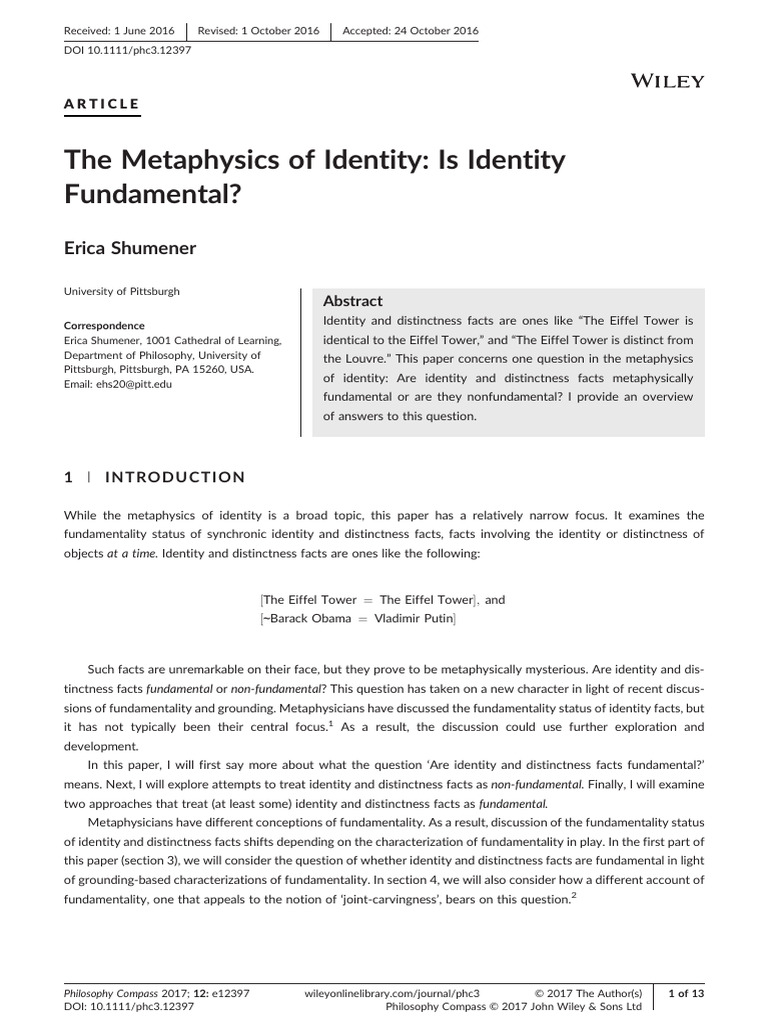 Metaphysics of Identity Fundamentals | PDF | Existence | Metaphysics