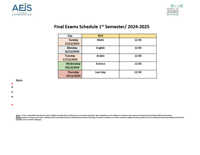 2024-2025 1st Semester Final Exam Schedule | PDF