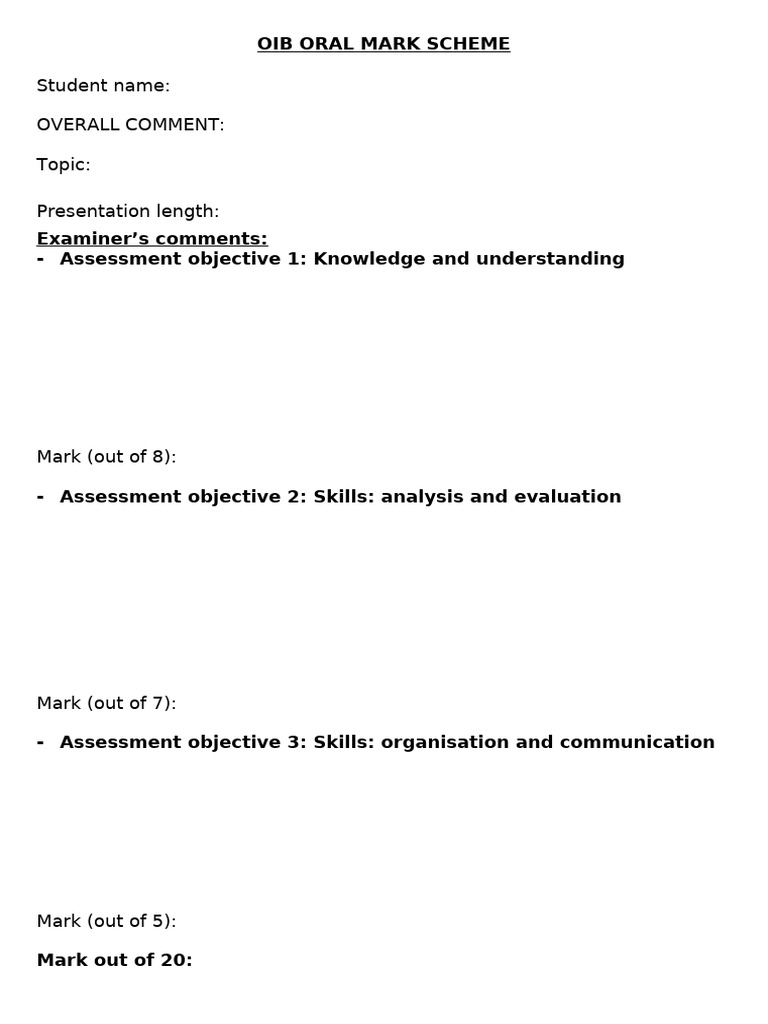 OIB Oral Marking Scheme Overview | PDF | Evaluation | Knowledge