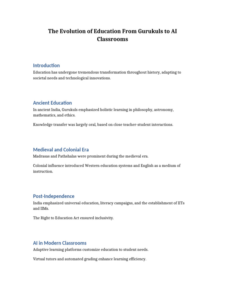 Evolution of Education: Gurukuls to AI | PDF
