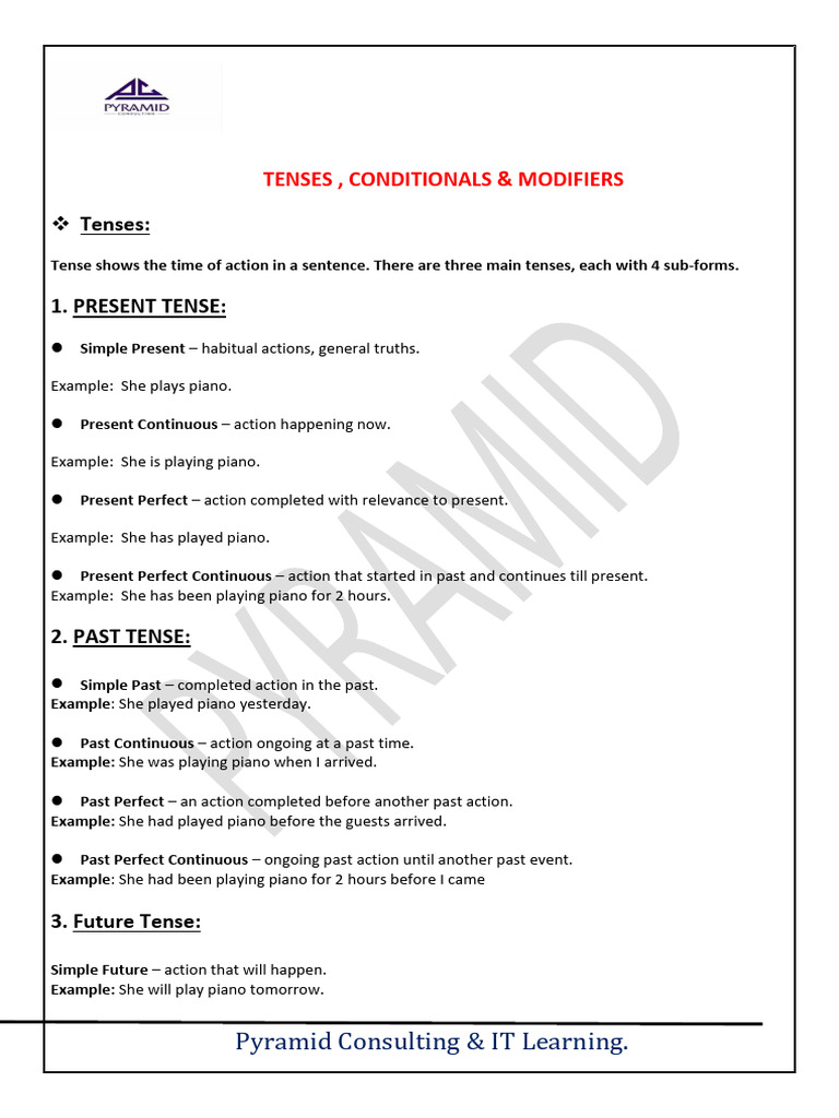 Tenses Conditinals Modifiers | PDF | Adverb | Adjective