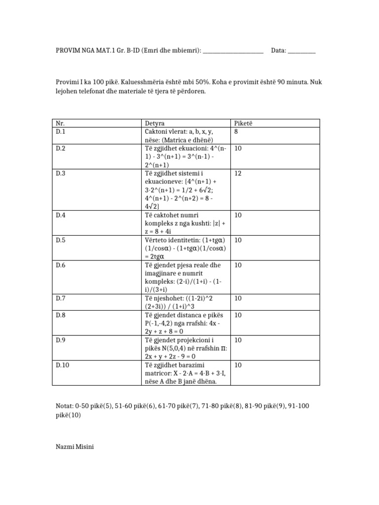 Exam Math1 | PDF