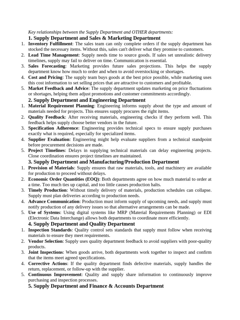 Supply Department Interdepartmental Relations | PDF | Supply Chain ...