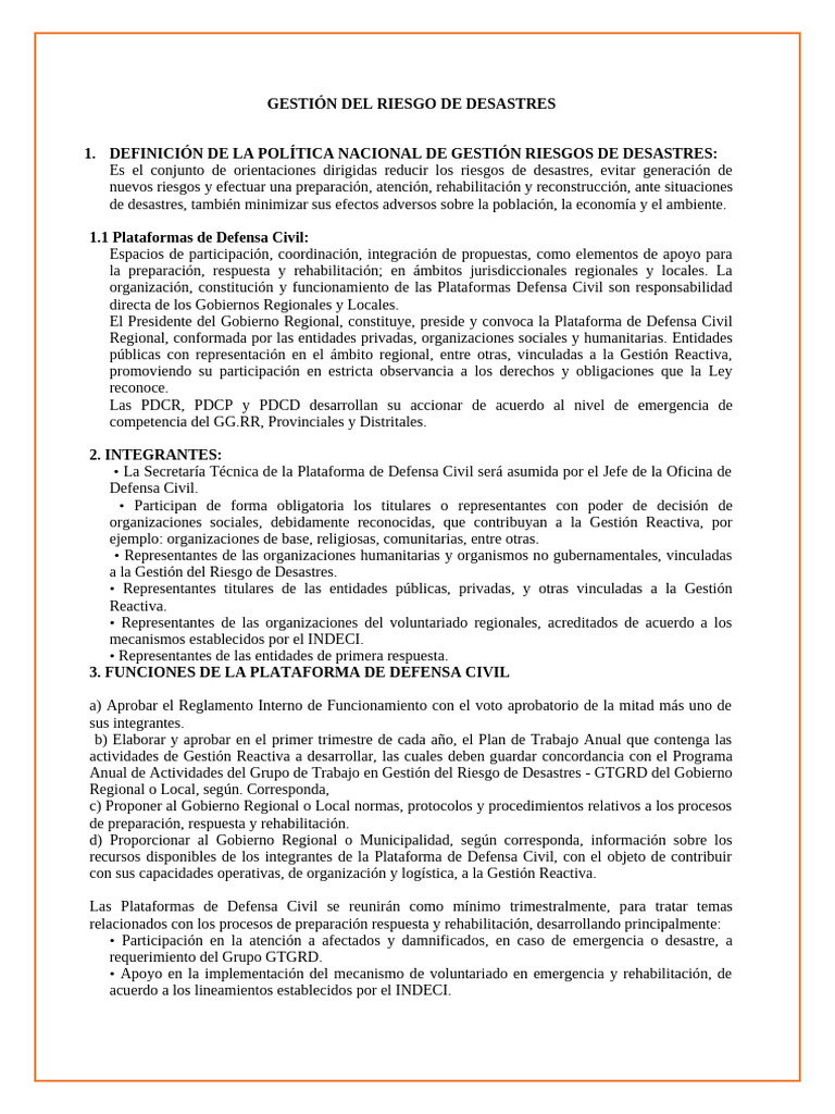 Gestión de Riesgos de Desastres en Perú | PDF | Defensa Civil | Riesgo