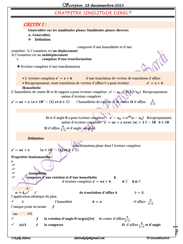 Similitudes Directes en Transformation Plane | PDF | Nombre complexe ...