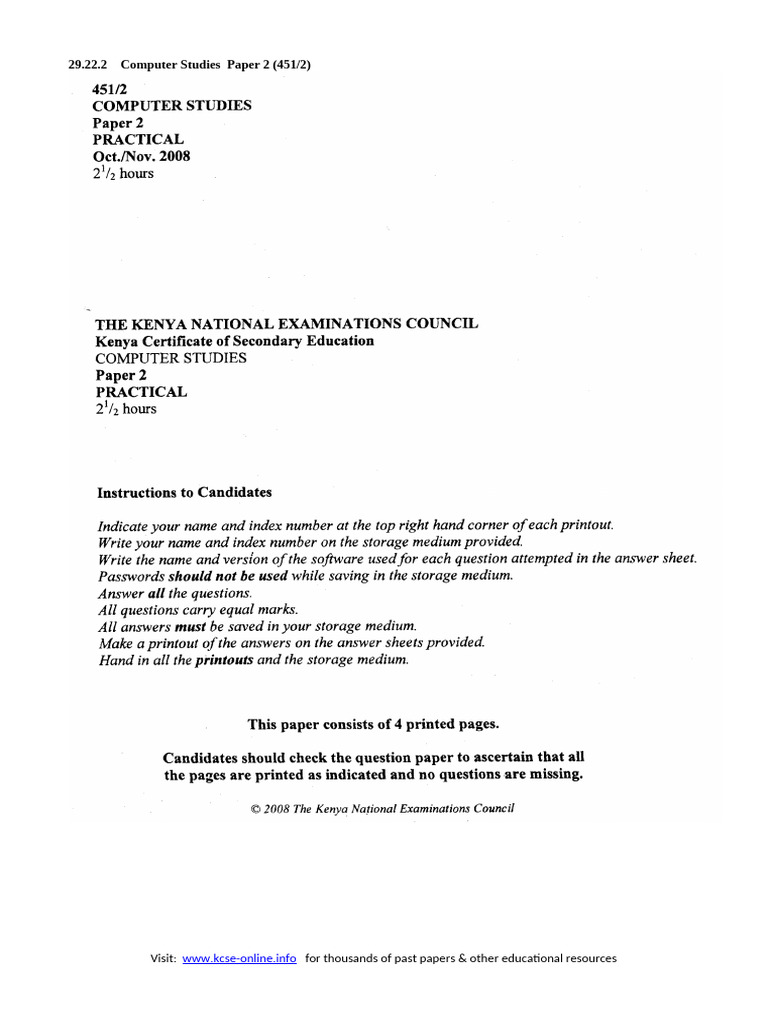 KCSE Computer Studies Paper 2 | PDF