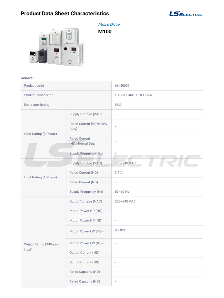 Micro Drive M100 Product Specifications | PDF | Alternating Current ...