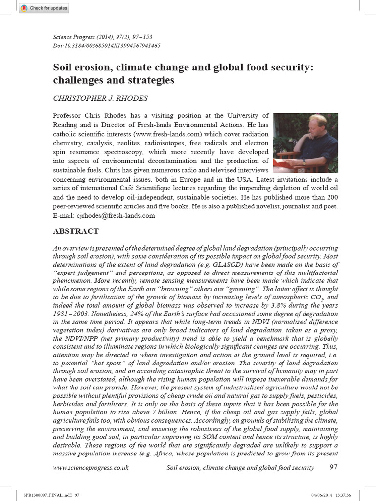 Rhodes 2014 Soil Erosion Climate Change and Global Food Security ...