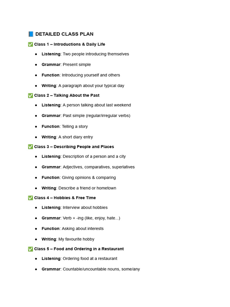 Comprehensive ESL Class Plan Outline | PDF | Languages | Foreign ...
