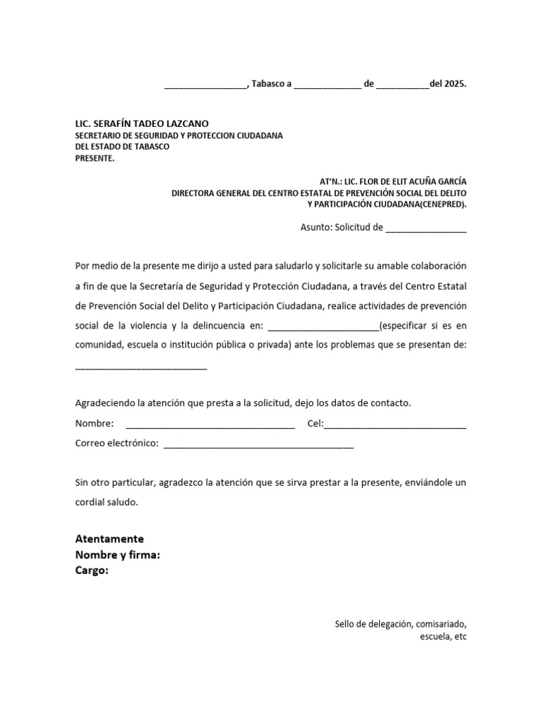 Solicitud de Prevención del Delito en Tabasco | PDF