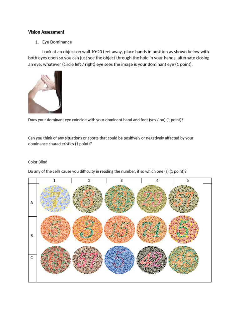 Eye Dominance and Color Blindness Test | PDF
