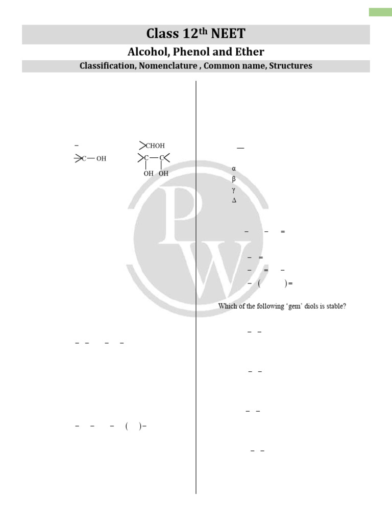 Class 12 NEET: Alcohols, Phenols, Ethers | PDF | Ether | Methyl Group