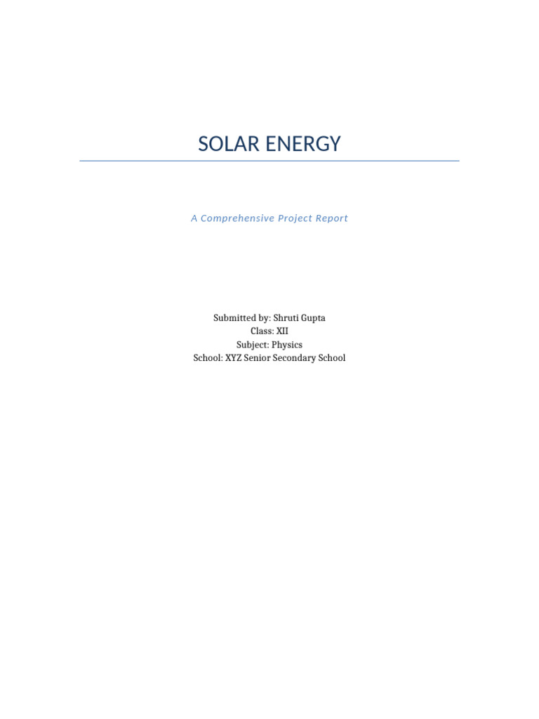 Solar Energy Project Report for Students | PDF | Solar Power ...