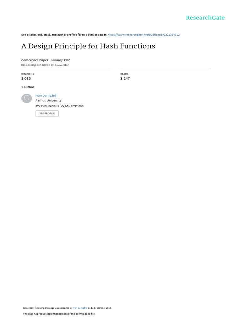 A Design Principle For Hash Functions | PDF | Function (Mathematics) | Bit