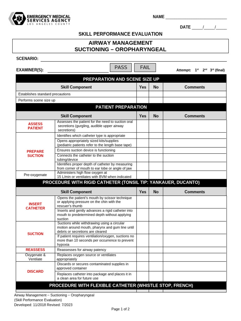 Oropharyngeal Suctioning Evaluation Guide | PDF | Clinical Medicine ...