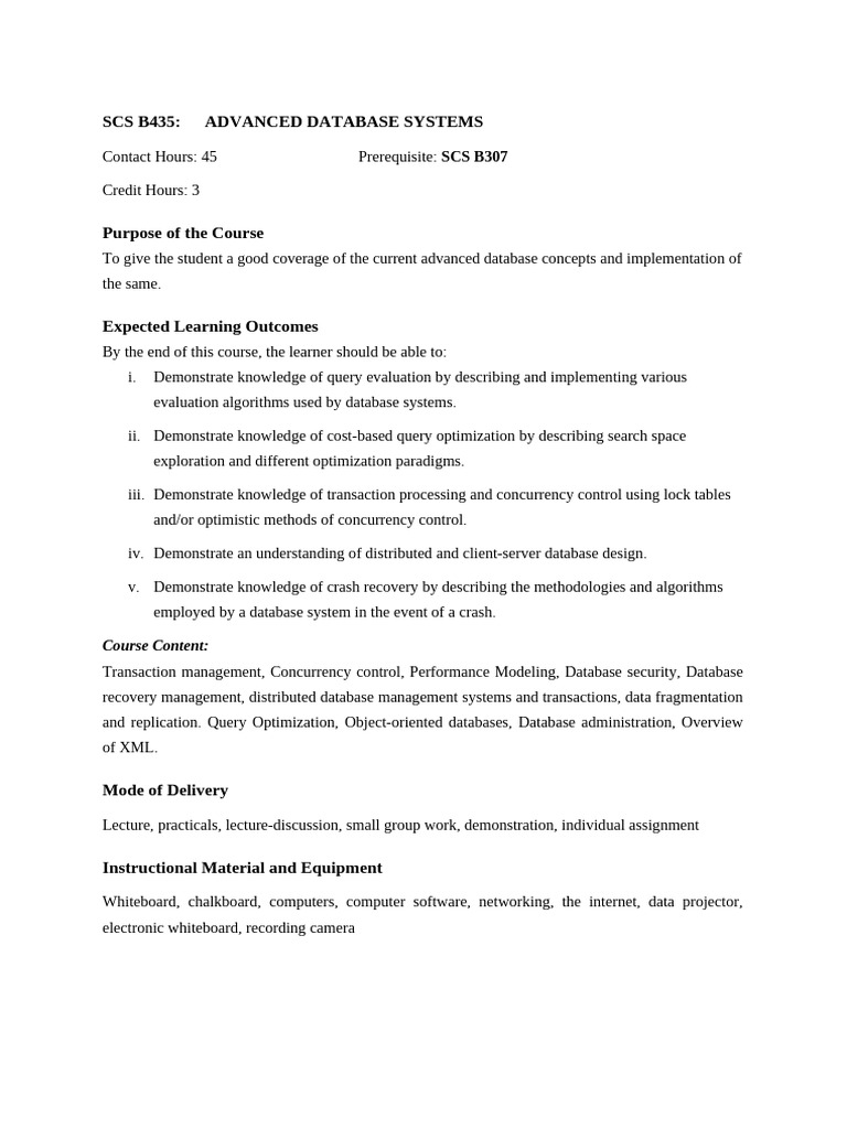 Advanced Database Systems Course Overview | PDF | Databases ...