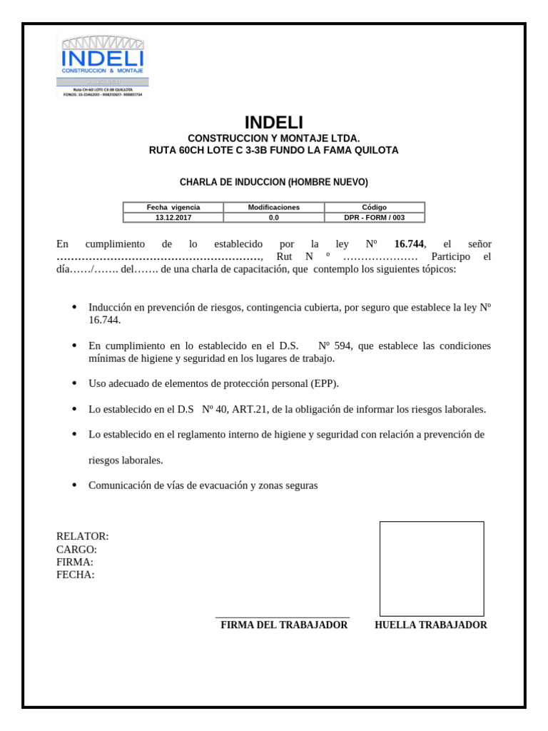 DPR FORM 003 Induccion Storm y CIA | PDF