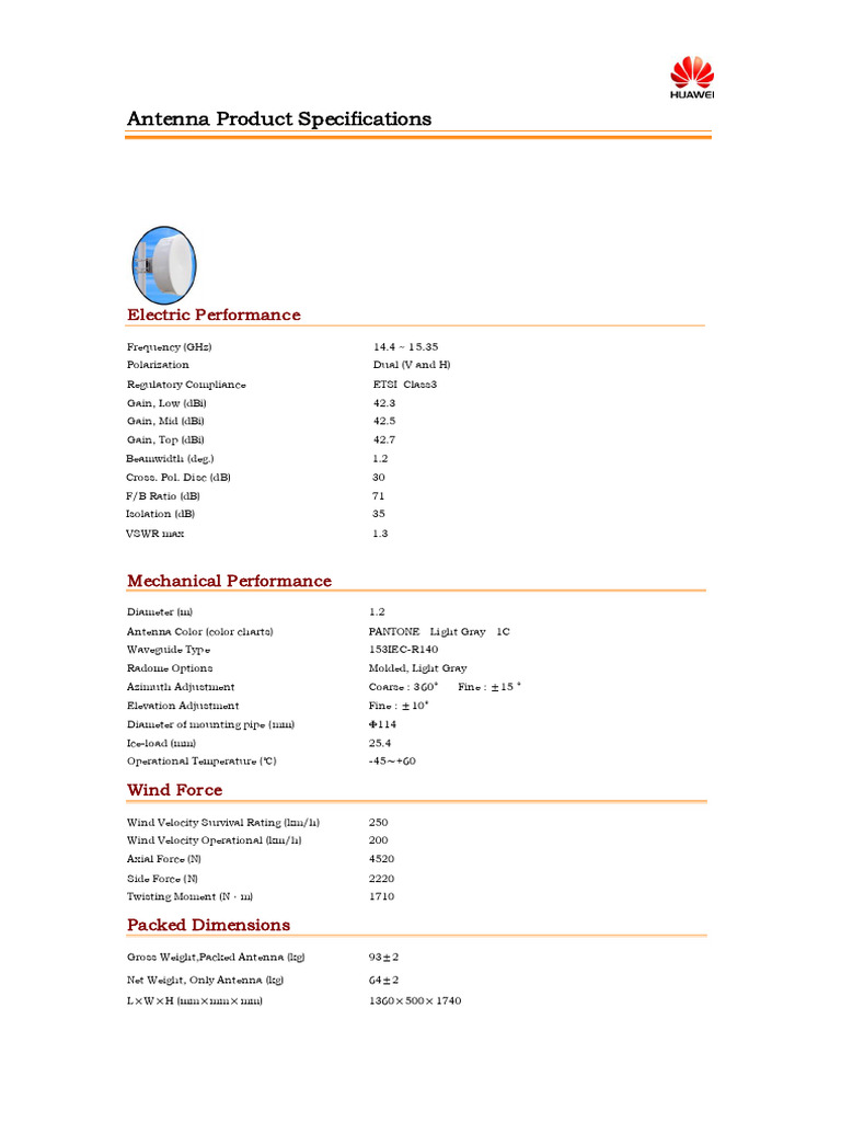 1.2m Dual Polarization Antenna Specs | PDF