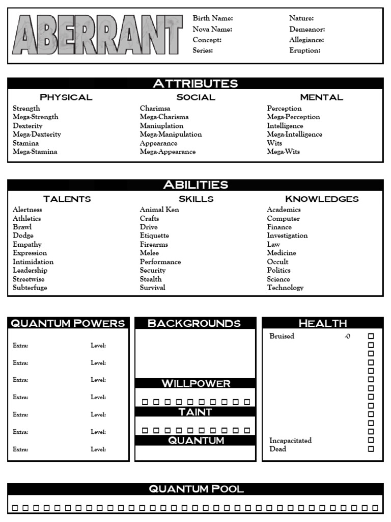 Aberrant2-Page OWoD Interactive | PDF