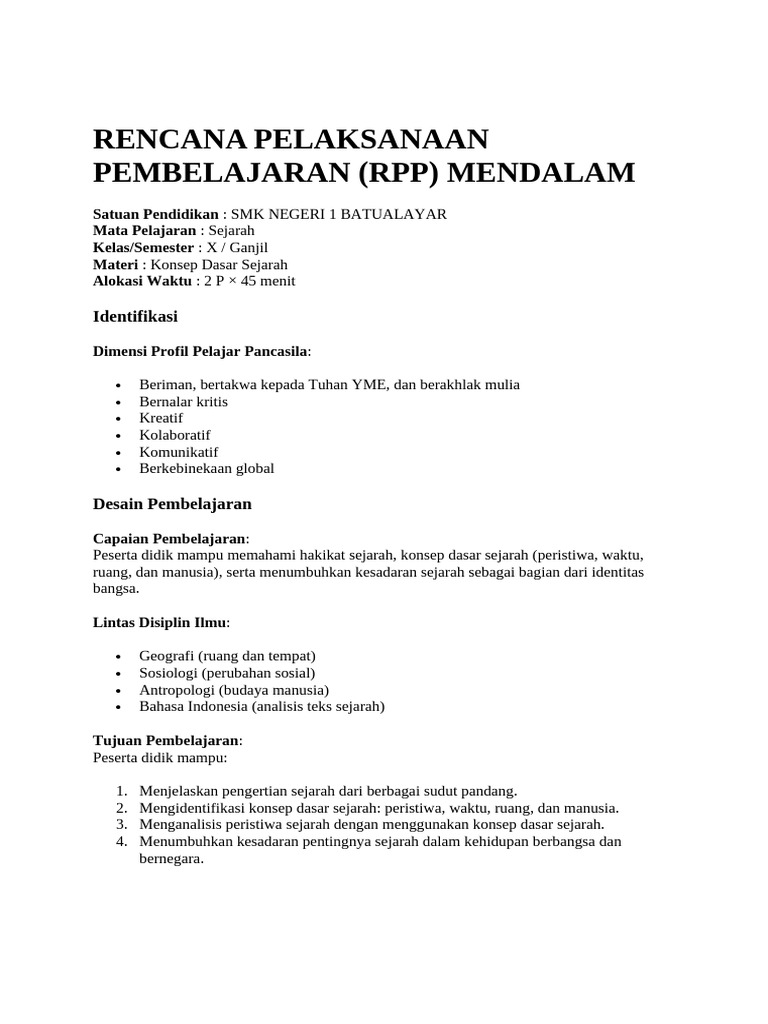 RPP Sejarah: Konsep Dasar Sejarah | PDF