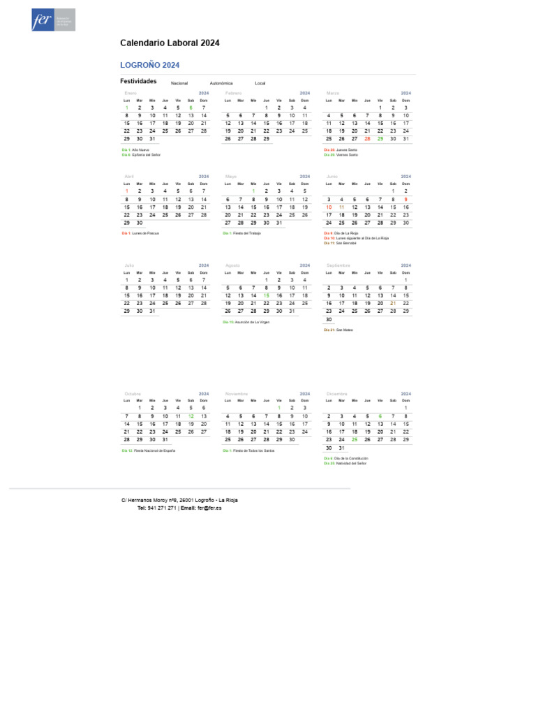 Calendario Laboral 2024 LOGROÑO | PDF | Fiestas cristianas y días ...