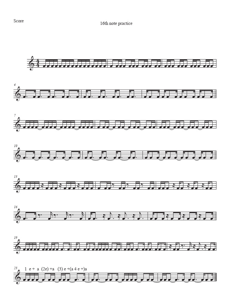 16th Note Rhythm Reading Practice - Score | PDF
