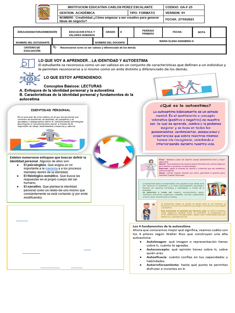 Fomentando la Creatividad y Autoestima | PDF | Autoestima | Creatividad