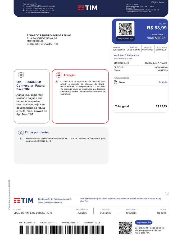 Como Consultar e Pagar Fatura TIM | PDF | Brasil
