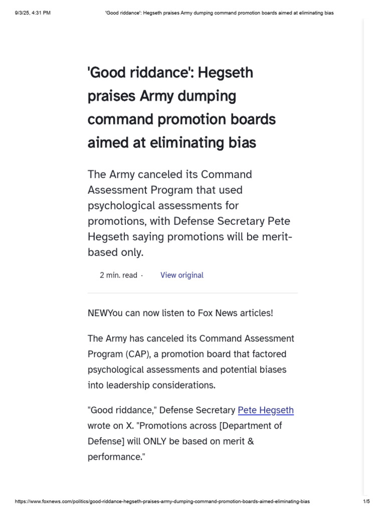 'Good Riddance' - Hegseth Praises Army Dumping Command Promotion Boards ...
