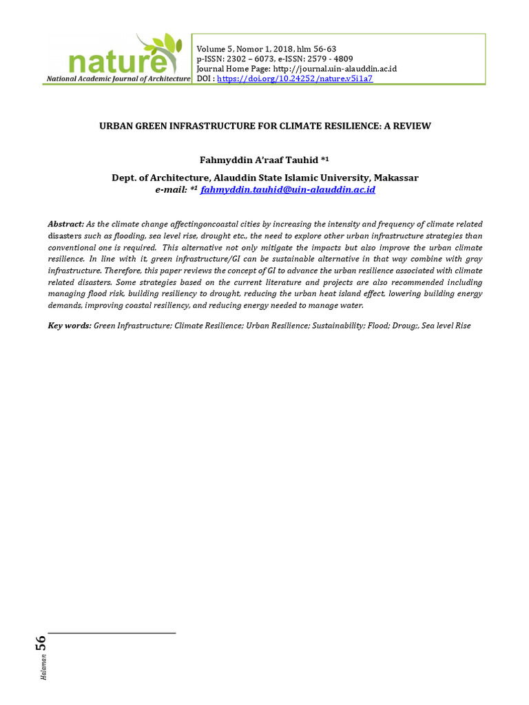 Urban Green Infrastructure For Climate Resilience | PDF | Green ...