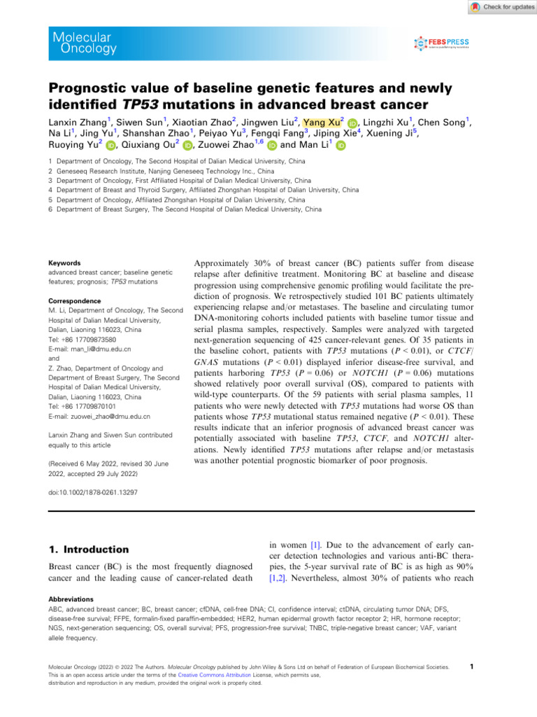 TP53 Mutations in Advanced Breast Cancer | PDF | Breast Cancer | Cancer