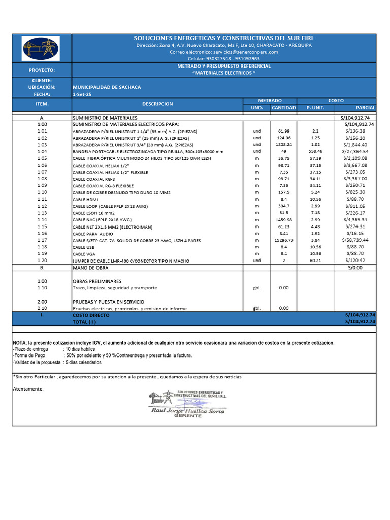 Cotizaci n De Materiales El ctricos 2025 PDF Componentes 
