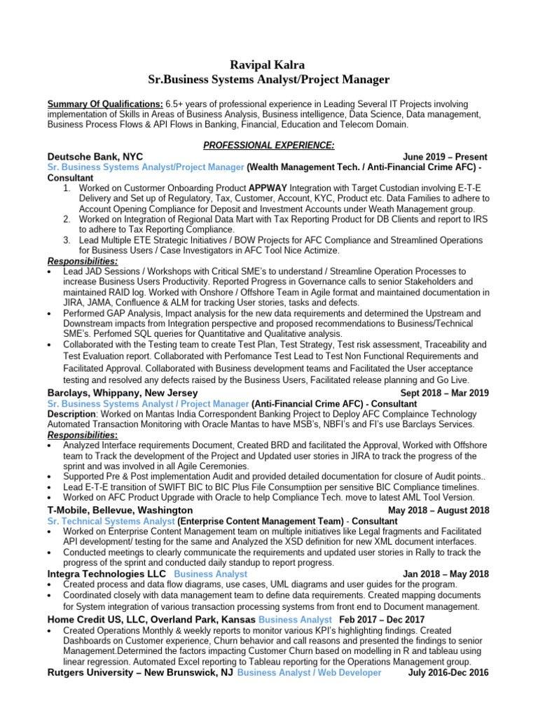 Ravipal - K SR - PM - bSA Resume | PDF | Model–View–Controller ...