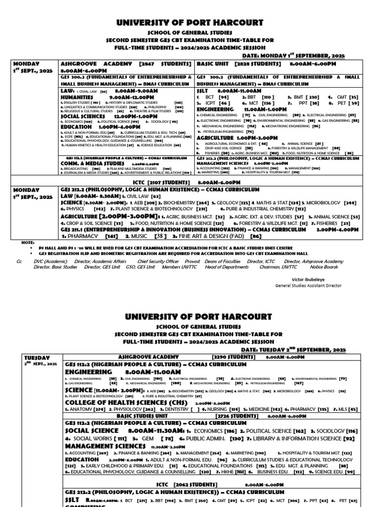 Ges Second Semester Exam Time Table For 2024 - 2025 Academic Session ...
