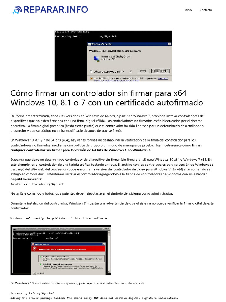 Firmar Controladores en Windows x64 | PDF | Windows 10 | Archivo de ...