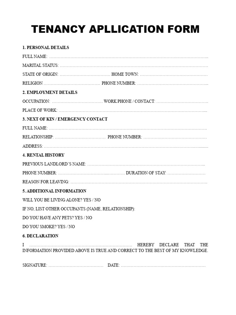Tenancy Apllication Form-1 | PDF | Leasehold Estate | Landlord