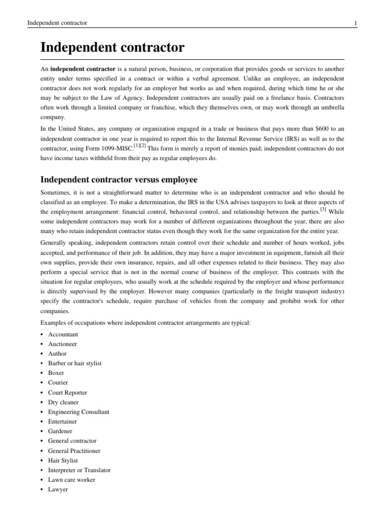 Independent Contractor | PDF | Independent Contractor | Business