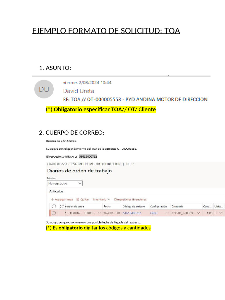 Formato Solicitud TOA y Seguimiento | PDF