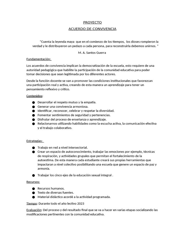 Acuerdo de Convivencia Escolar 2023 | PDF