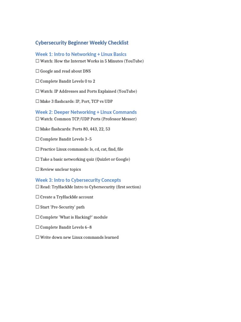 Cybersecurity Study Checklist | PDF