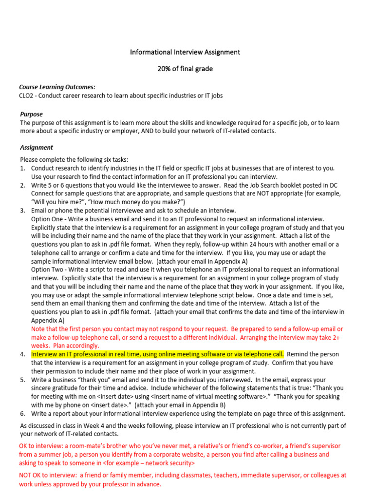 Informational Interview Guidelines | PDF | Interview