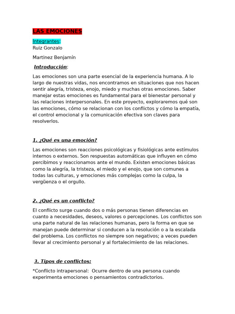 Manejo de Emociones y Conflictos | PDF | Las emociones | Conflicto ...